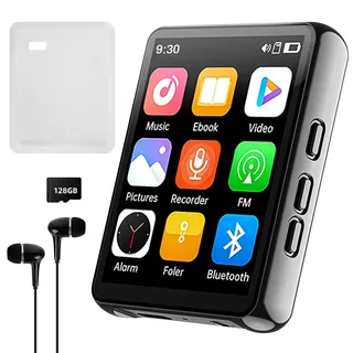 128GB MP3 Player mit Bluetooth, tragbarer digitaler Musikplayer mit Lautsprecher, 2.4" Full Touch Screen, HiFi Sound, FM Radio Recorder, kabelgebundene Kopfhörer inklusive, zum Laufen, Fitnessstudio