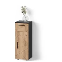 Livinity® Midischrank, Eiche Wotan, Anthrazit, 3 Fächer, 1 Schubladen,