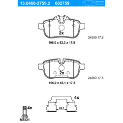 ATE Bremsbelagsatz, Scheibenbremse hinten rechts links mit Zubehör für BMW 34216788275 13.0460-2759.2