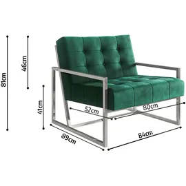 s-style möbel Loungesessel Tampa Samtstoff 84 x 81 x 89 cm Smaragdgrün mit Metallfüßen