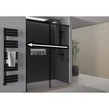 Bernstein Nischendusche mit Schiebetür Soft-Close DX906 FLEX 140 cm Schwarz matt 8 mm Nano graues Glas