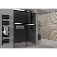Bernstein Nischendusche mit Schiebetür Soft-Close DX906 FLEX 140 cm Schwarz matt 8 mm Nano graues Glas