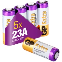 GP Extra 23a 12V Batterie (MN21 / L1028 / LRV08) | 5 Stück Alkaline 12 Volt Batterie A23 | 5X V23GA 12V Batterie für Fernbedienungen, Funktürglocken, Sicherheitssystemen etc.