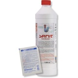 DEWEPRO-Set: SANIT RohrBombe (3066) - Flasche à 1000ml - Der alternative Rohrreiniger - säurefrei löst er Verstopfungen, insbesondere verursacht durch Haare - inkl. 1 St. DEWEPRO® Single Scrubs