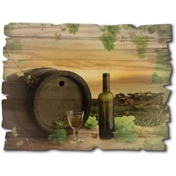 Holzbild ARTLAND "Wein Trauben Reben Weinberg", grün (farbe bild(er): grün), B:40cm H:30cm T:0,6cm, Holzwerkstoff, Bilder, Holzbild