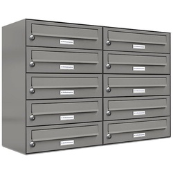 AL Briefkastensysteme Wandbriefkasten 10er Premium Briefkasten Aluminiumgrau RAL 9007 für Außen Wand 2×5 grau