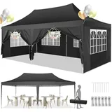 COBIZI Pavillon 3x6m, Faltpavillon 3x6 Wasserdicht Stabil mit 6 Seitenteilen Partyzelt Pop Up Camping Pavillon Gartenzelt Gartenpavillon für Garten, Party, Festival, Hochzeit, UV-Schutz, Schwarz