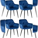 CLP 4er Set Esszimmerstühle Emia Mit Samtbezug I Polsterstuhl Mit Metallgestell I Küchenstuhl Mit Bodenschonern