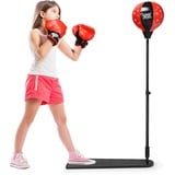 DREAMADE Boxset Boxstand für Kinder, Punchingball Set höhenverstellbar 85cm- 130cm, Punching Standbox mit Fußpedal für Kinder über 8 Jahre alt, Standboxsack mit Boxhandschuhen & Pumpe