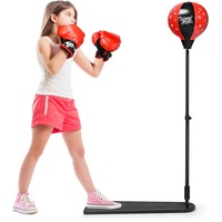 DREAMADE Boxset Boxstand für Kinder, Punchingball Set höhenverstellbar 85cm- 130cm, Punching Standbox mit Fußpedal für Kinder über 8 Jahre alt, Standboxsack mit Boxhandschuhen & Pumpe