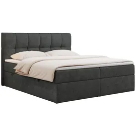 MKS Meble Boxspringbett 180x200 mit Bettkasten, Bett mit Multipocket - Matratze H3 Topper, Polsterbett 180x200 mit Bettkasten Kopfteil, Boxspringbett mit Mat... - Dunkelgrau