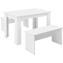 [en.casa] Tisch- und Bank Set 3 teilig Essgruppe für 4 Tisch 110 x 70 cm mit 2 Bänken Tischgruppe Sitzgruppe Weiß