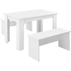 [en.casa] Tisch- und Bank Set 3 teilig Essgruppe für 4 Tisch 110 x 70 cm mit 2 Bänken Tischgruppe Sitzgruppe Weiß