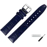 MARBURGER Uhrenarmband 18mm Leder Blau Silber Kroko (Caiman) Prägung Mit Naht - Montage Set 5291850000120