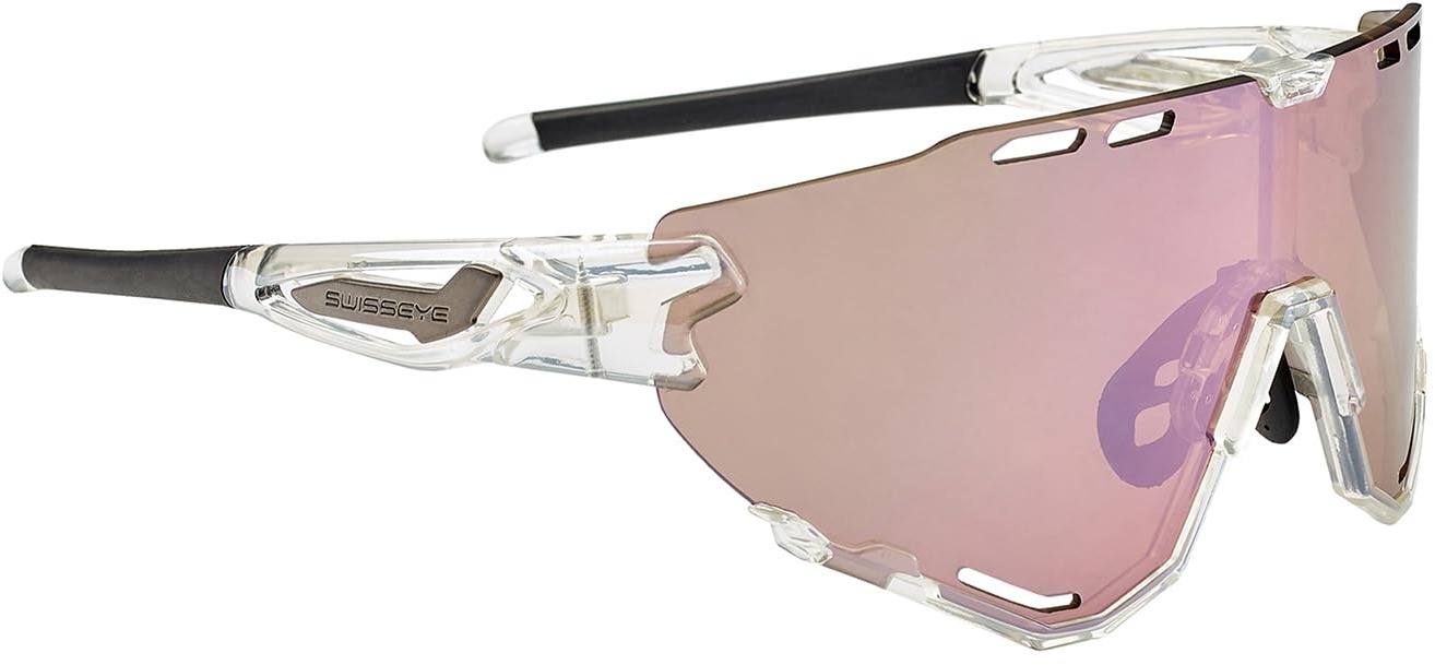 SWISSEYE Mantra Sportbrille (100% UVA-, UVB- und UVC-Schutz, verstellbarer Nasenbereich & gummierte Bügelenden, splitterfreies Material TR90, inkl. Etui), shiny laser crystal