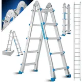 MASKO MASKO® Aluleiter Mehrzweckleiter 5,10m 4x5 Sprossen Teleskopleiter Multifunktionsleiter ? Aluleiter ? Klappleiter Anlegeleiter ? Bockleiter ? Schiebeleiter ? beidseitige Steh und Treppenleiter