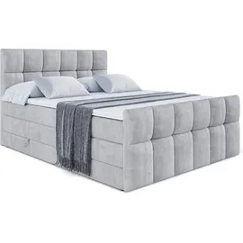 altdecor Boxspringbett mit Matratze und Lattenrost - RICAR -Z KING - 160x200 cm - Grau Monolith - Topper, Fußteil, Polsterbett mit Bettkasten, Bet... - Hellgrau