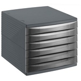 Rotho Quadra Schubladenbox / Bürobox mit 6 Schüben, Kunststoff (PS) BPA-frei, schwarz, (36,5 x 28,0 x 25,0 cm)