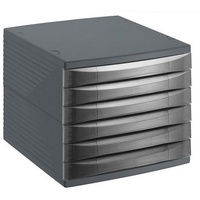 Rotho Quadra Schubladenbox / Bürobox mit 6 Schüben, Kunststoff (PS) BPA-frei, schwarz, (36,5 x 28,0 x 25,0 cm)