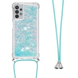 Handykette Hülle für Xiaomi Poco X6 Pro Glitzer Treibsand Necklace Hülle mit Kordel zum Umhängen Silikon Clear Handy Schutzhülle Bumper dünn Hülle mit Band Case zum umhängen Blue 2