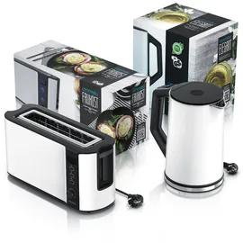 Arendo Frühstücks-Set Wasserkocher 1,5 l Weiß