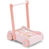 Navaris Lauflernwagen aus Holz mit 46 Bauklötzen - Lauflernhilfe für Babys - Laufwagen für Mädchen und Jungen - Baby Gehhilfe Lernlaufwagen - Rosa