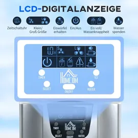 Homcom Eiswürfelmaschine, Ice Maker 9 Eiswürfel in 6-10 Min., 12kg/24h, mit 2L Wassertank, Eiswürfelbereiter mit Selbstreinigungsfunktion,