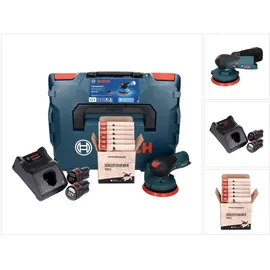 Bosch GEX 12V-125 inkl. 2x Akku 3,0 Ah + Ladegerät + Schleifset + L-Boxx