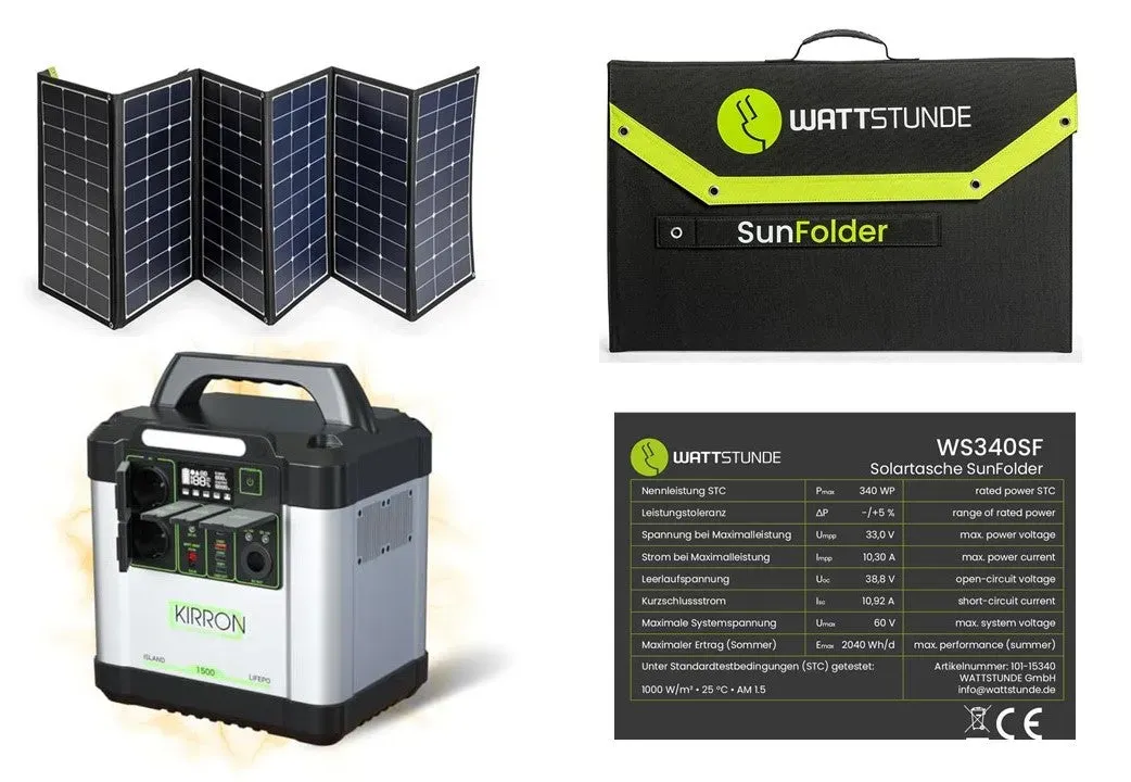 Bundle - Island 1500 LiFePo Solar Powerstation + WS340SF faltbare Solartasche