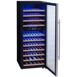 PKM Weinkühlschrank Vinothek WKS72B/ 5-18 °C/ 11 Holzeinschübe/ 192L Nutzinhalt/Platz für 73 Flaschen Wein/Soft-Touch Bedienfeld/LED-Beleuchtung/41 dB/ 128x50cm/ Edelstahl