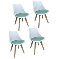HTI-Living Esszimmerstuhl Stuhl Atlanta Velvet 4er-Set (Set, 4 St), Esszimmerstuhl Kunststoffschale Samtbezug Holzfüße blau|weiß