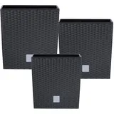 Botle Set 3X Pflanztöpfe Blumentopf Einsatz Rattan Trapez H 22+26+32 cm Anthrazit mit Pflanzeinsatz Quadrat