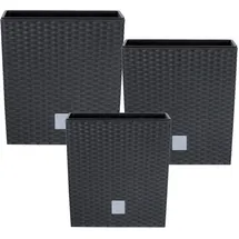 Botle Set 3X Pflanztöpfe Blumentopf Einsatz Rattan Trapez H 22+26+32 cm Anthrazit mit Pflanzeinsatz Quadrat