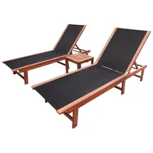vidaXL Sonnenliegen 2 Stk. mit Tisch Akazie Massivholz und Textilene
