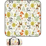DOTBUY-SHOP Picknickdecke Wasserdicht, Campingdecke Stranddecke Wärmeisoliert Maschinenwaschbar Faltbar Picknickmatte, für Outdoor Strand Campen Wandern Ausflüge (tierischer Wald,150x150cm)