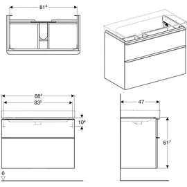 Geberit Waschtischunterschrank 2 Schubladen 88,4 x 61,7 x 47 cm Weiß Hochglanz