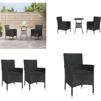 vidaXL 3 tlg. Garten Bistro Set mit Kissen Schwarz Poly Rattan - Garten Bistro Set - Garten Bistro Sets - Bistro Set - Gartenmöbel Set - Schwarz
