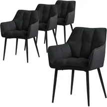ML-Design Esszimmerstühle 4er Set aus Frotteestoff, Schwarz, Küchenstuhl dickem gepolsterter Sitz & Metallbeinen, Wohnzimmerstuhl mit Rücken- und Armlehnen, Polsterstuhl, Ergonomischer Loungesessel