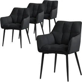 ML-Design Esszimmerstühle 4er Set aus Frotteestoff, Schwarz, Küchenstuhl dickem gepolsterter Sitz & Metallbeinen, Wohnzimmerstuhl mit Rücken- und Armlehnen, Polsterstuhl, Ergonomischer Loungesessel