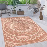 Paco Home Outdoor Teppich wetterfest & robust Mandala Boho Design pflegeleicht flachgewebt Marokkanisch 80x150 cm, Apricot