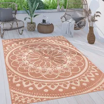Paco Home Outdoor Teppich wetterfest & robust Mandala Boho Design pflegeleicht flachgewebt Marokkanisch 80x150 cm, Apricot