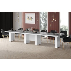 designimpex Esstisch Design Konferenztisch Tisch HLA-111 Hochglanz XXL ausziehbar 160-400cm grau|weiß