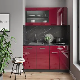 Vicco R-Line Küchenzeile 140 cm bordeaux hochglanz/anthrazit