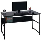 MCW Schreibtisch MCW-K80, Bürotisch Computertisch Arbeitstisch Ablage, Metall MDF 120x60cm Marmor-Optik schwarz