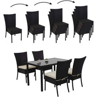 Mendler Poly-Rattan Garnitur HWC-G19, Sitzgruppe Balkon-/Lounge-Set, 4xStuhl+Tisch 120x75cm schwarz, Kissen creme