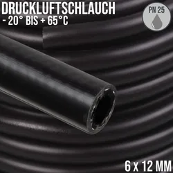 6 x 12 mm Gewebe Druckluft Universal Wasser Luft Kompressor Schlauch schwarz PN ...