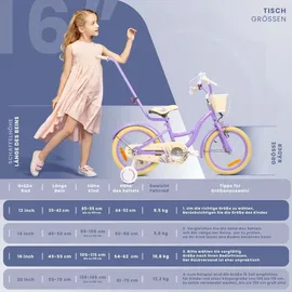 SUN BABY Mädchenfahrrad 16 Zoll Glocke Zusatzräder Schubstange Flower Bike lavendel - Violett