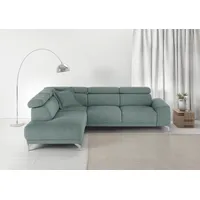 Ecksofa 3C CANDY "Greve L-Form" Sofas Gr. B/H/T: 249cm x 79cm x 209cm, Struktur, Ottomane links, ohne motorischen Sitzvorzug im 2-Sitzer, blau (petrol) wahlweise mit motorischem Sitzvorzug, manuelle Kopfteilverstellung