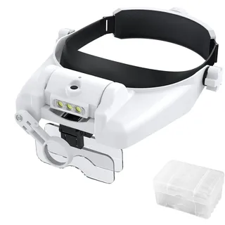 HOMGEN Kopfbandlupe Kopf Lupenbrille mit Licht Lupenbrille Headset mit LED-Licht Wiederaufladbarer Upgrade-Kopf Lupe 5 Linsen für Basteln Lesen Naharbeit
