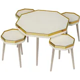 JV Möbel Elegantes weißes Wohnzimmer-Set aus Holz und Edelstahl
